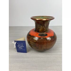 Vintage Dryden Original Pottery Brown Orange Vase Signed Ozark Frontier